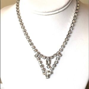 Vintage Clear Rhinestone Silver Princess Necklace
